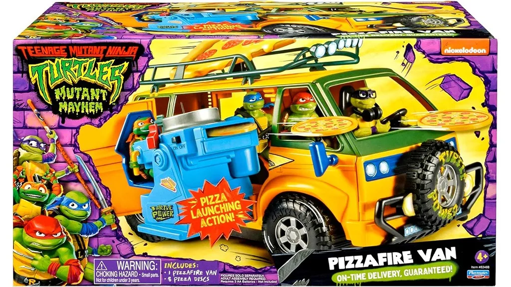 Este vehículo de entrega de pizza de Teenage Mutant Ninja Turtles llega con un lanzador de pizza.