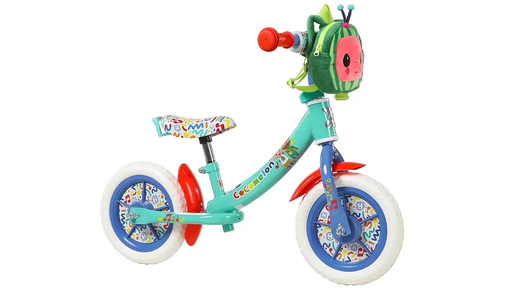 Presentación de juguetes: Dynacraft CoComelon bicicleta de equilibrio de 10 pulgadas