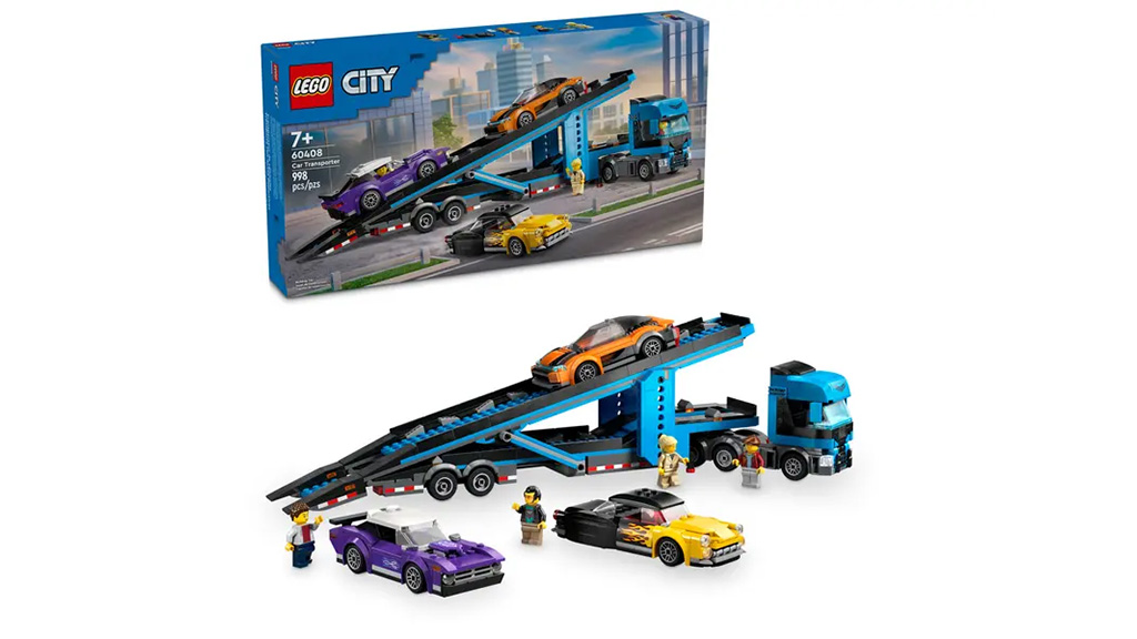 Presentación de juguetes: LEGO Camión Transportador de Autos de Ciudad con Autos Deportivos