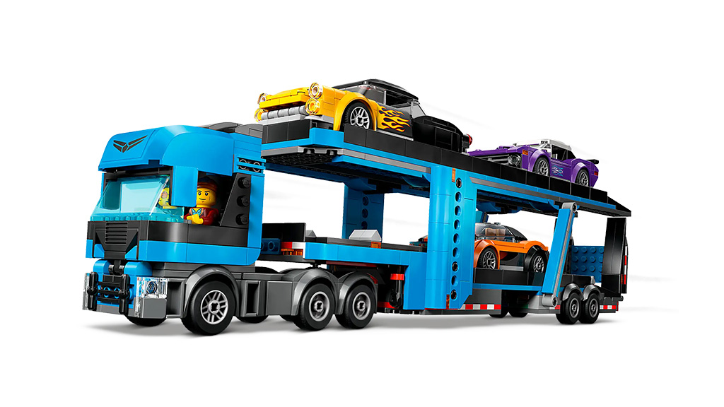 Presentación de juguetes: LEGO Camión Transportador de Autos de Ciudad con Autos Deportivos