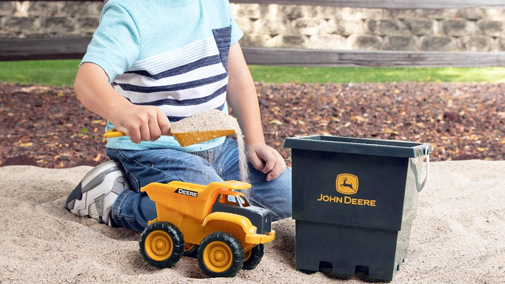Demostración de juguetes: TOMY John Deere conjunto de caja de arena para niños de 3 piezas