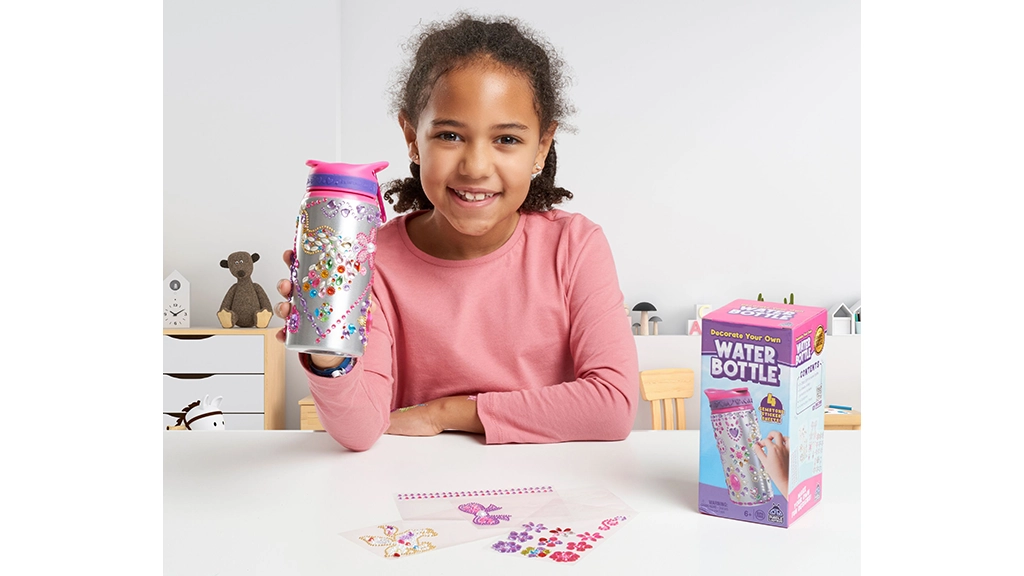 Demostración de juguetes: Set de manualidades de botella de agua con piedras preciosas de Mariquita Lila