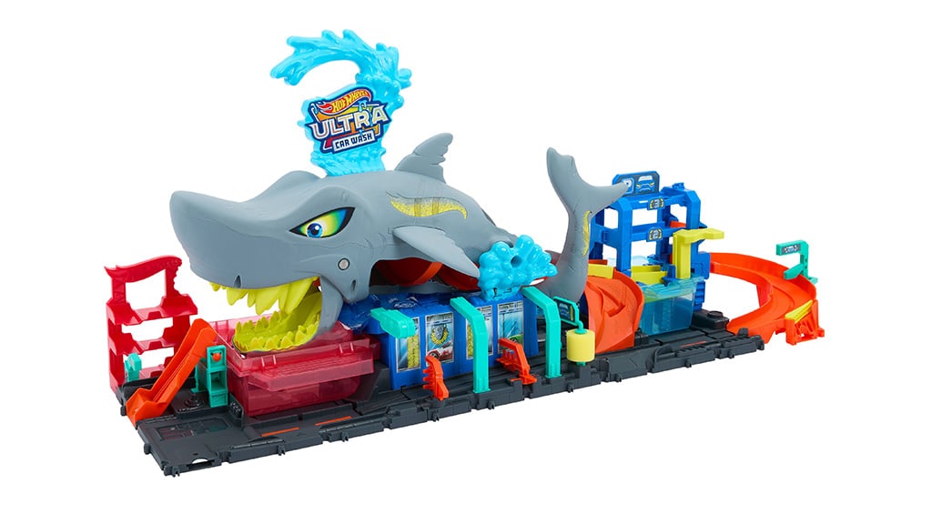 Presentación de juguetes: Mattel Hot Wheels Ultra Shark lavadero de coches