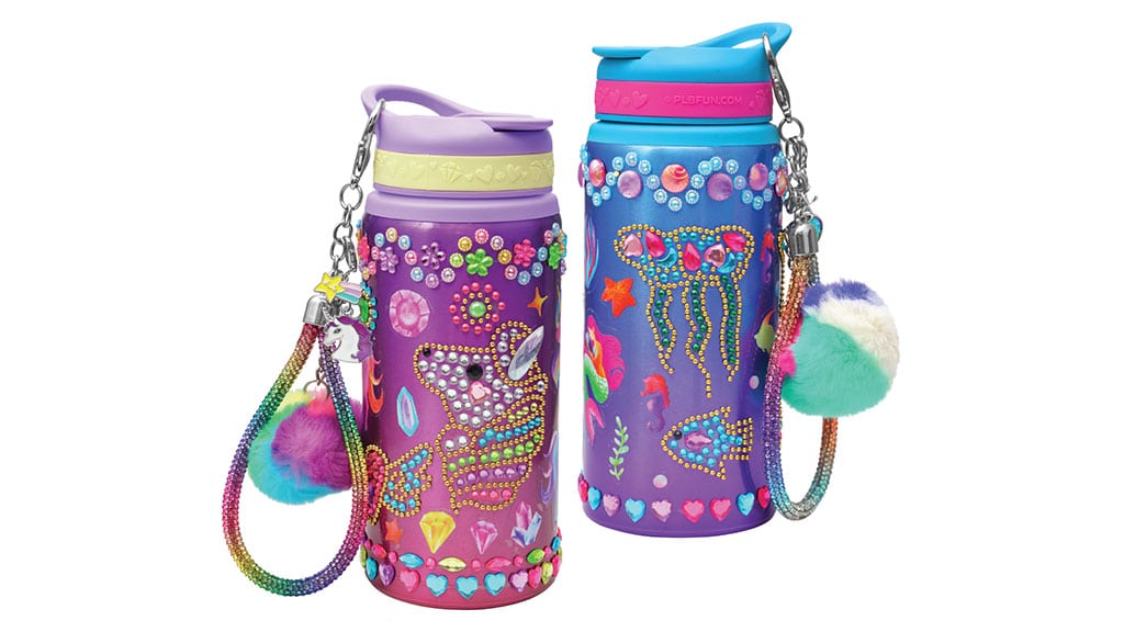 Botella de agua creativa de unicornio con joyas de mariquita morada