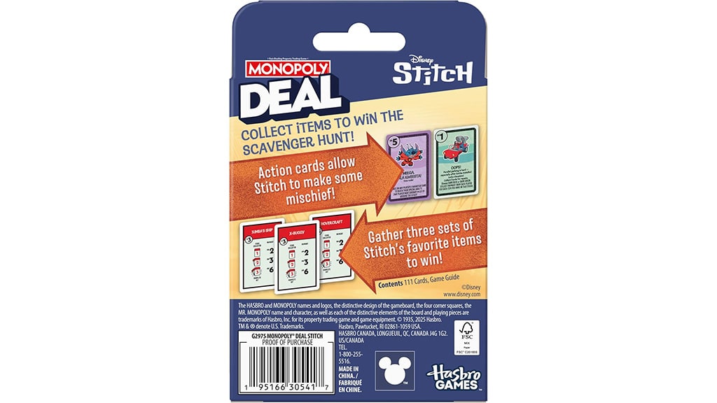 Una pequeña travesura extraterrestre ha llegado a la edición Monopoly Deal: Disney Stitch