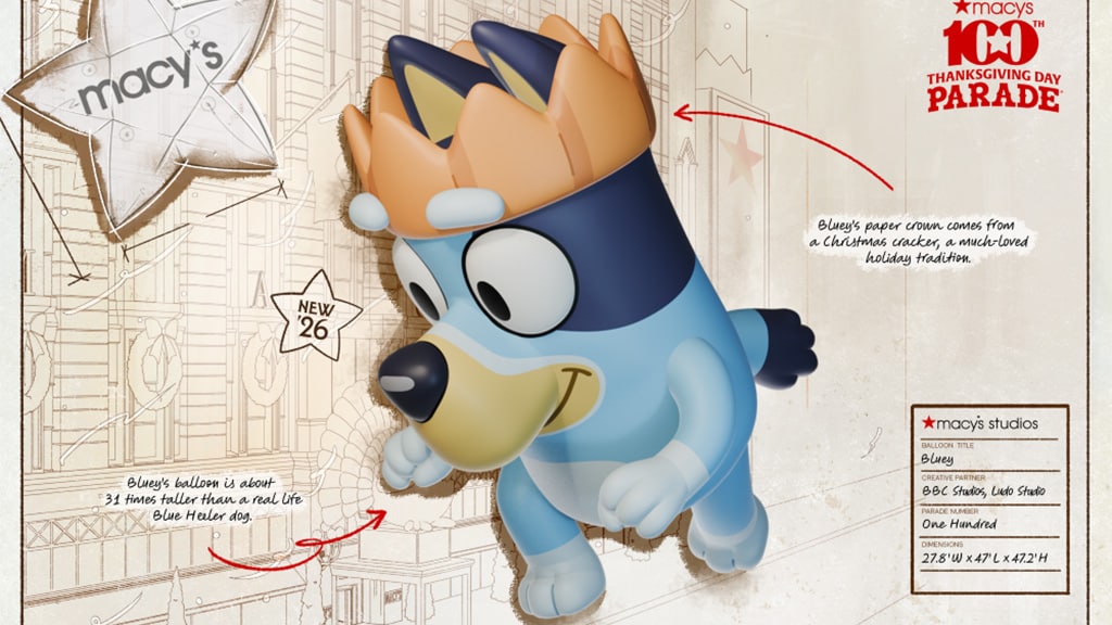 Jugar a la pelota con el nuevo globo de Bluey de Macy para el Día de Acción de Gracias