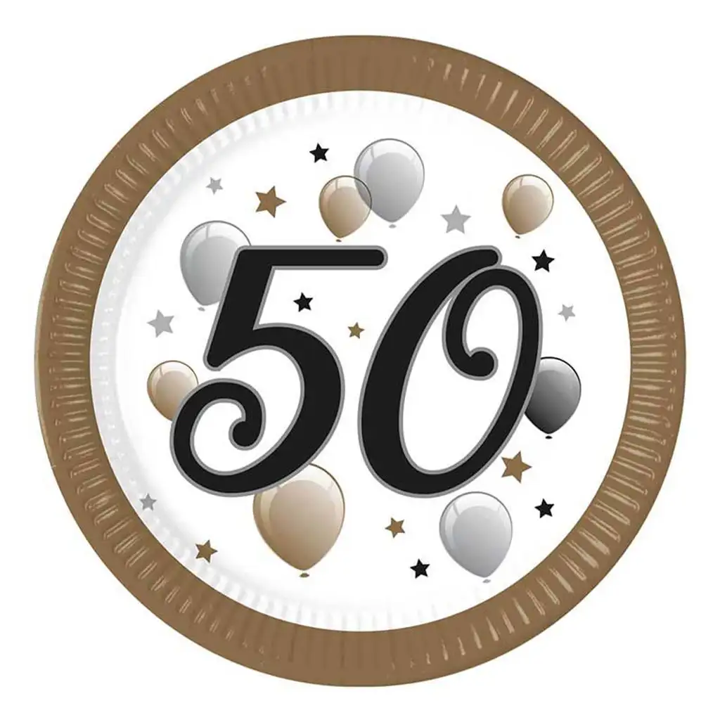 imagen de "50" años plato de papel con inscripción set de 8 piezas 23cm 1