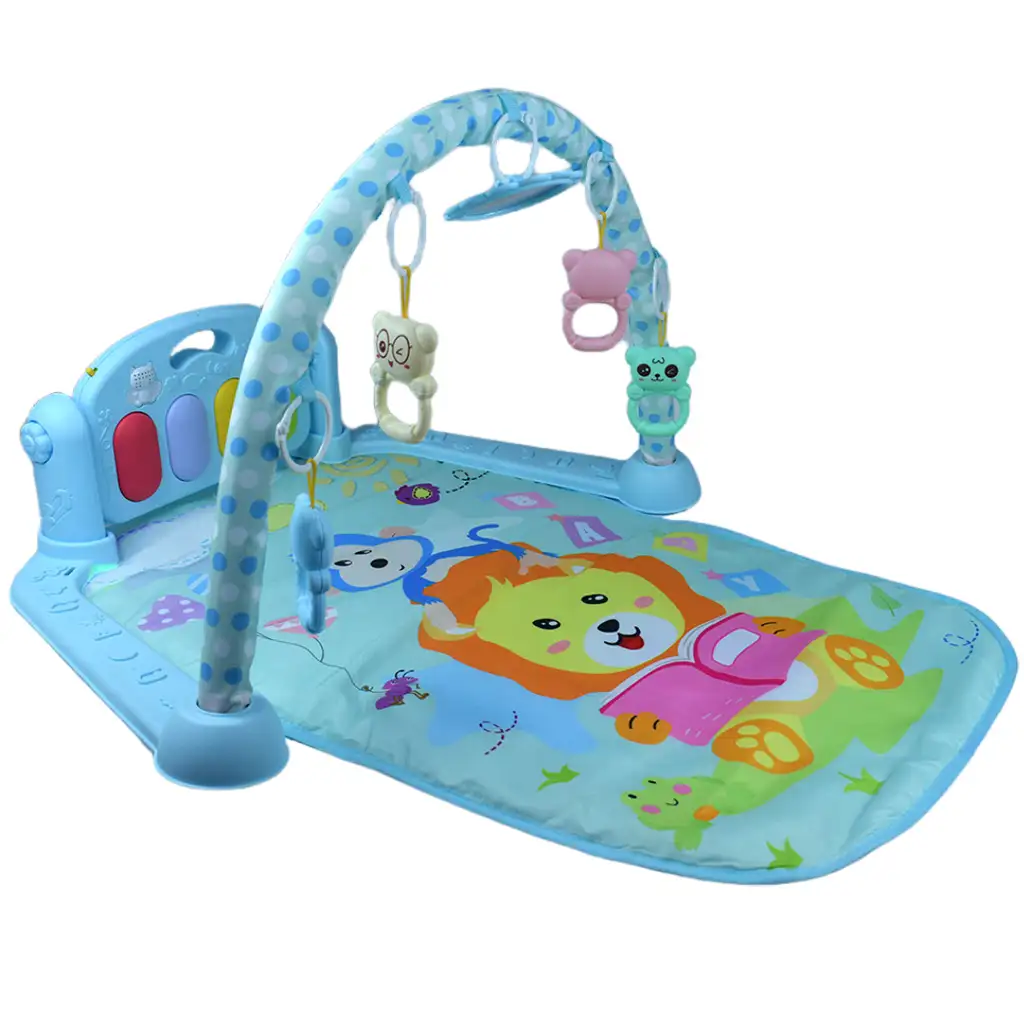 imagen de Alfombra de juego azul con leones y piano para bebés 64x78cm 2