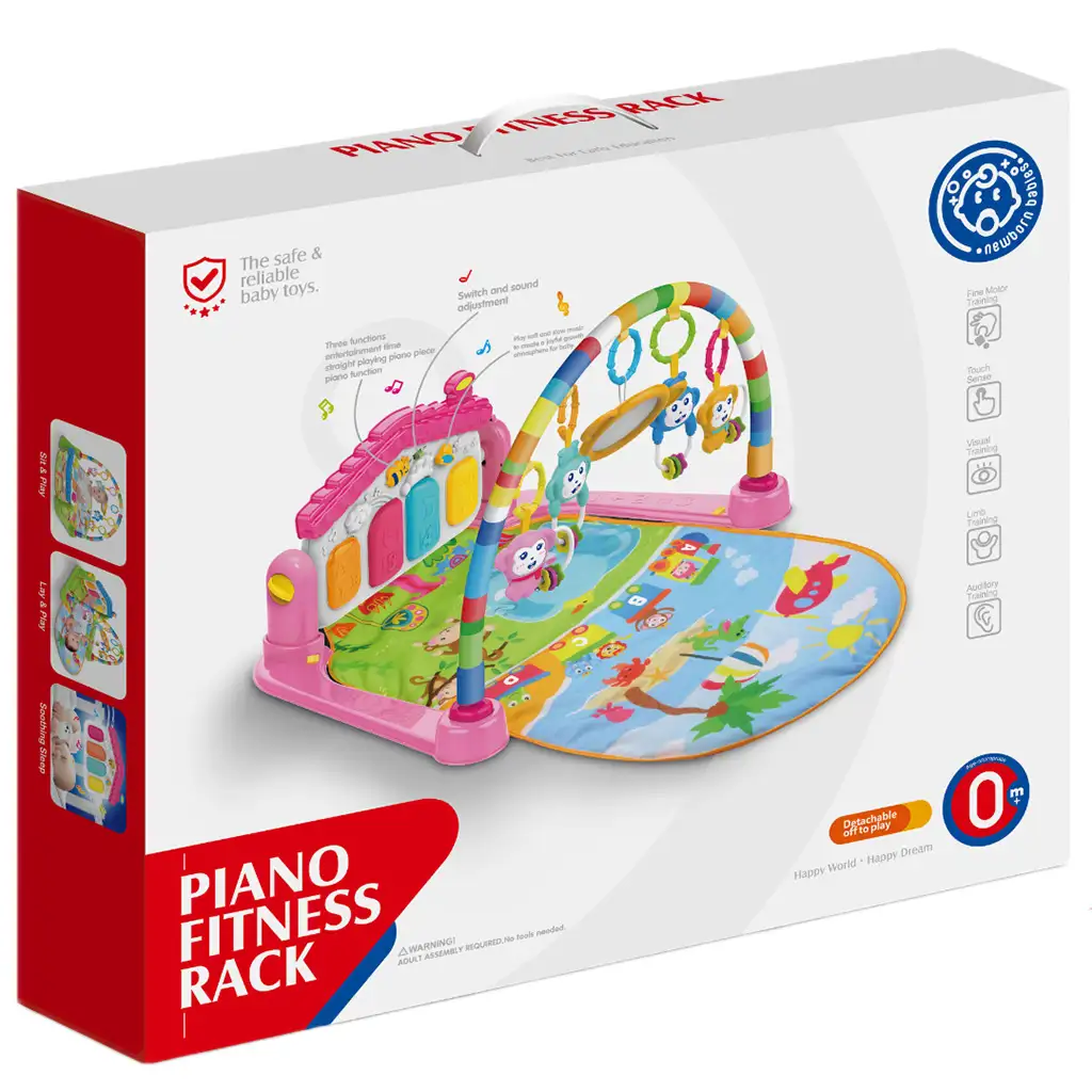 imagen de Alfombra de juego de animales alegres rosa con piano para bebés 64x78cm 3
