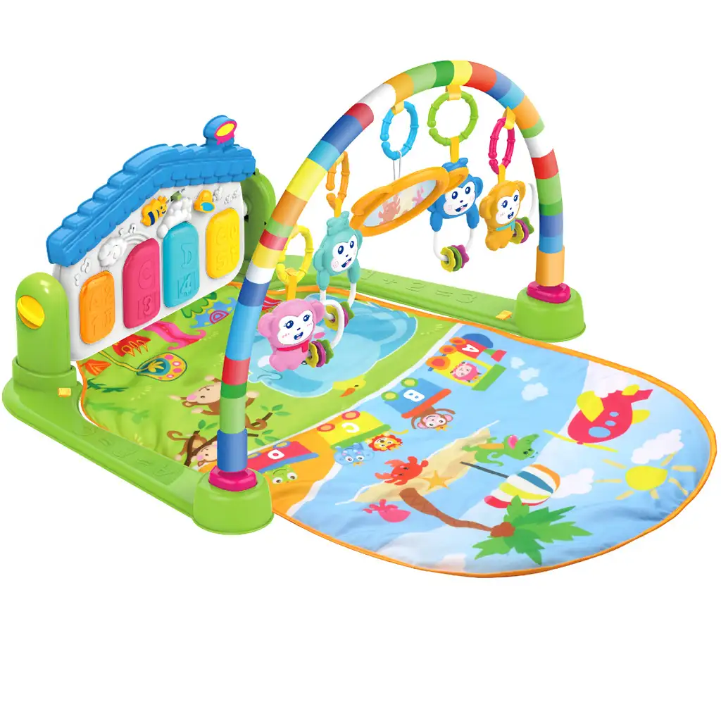 imagen de Alfombra de juego verde de animales alegres con piano para bebés 64x78cm 2