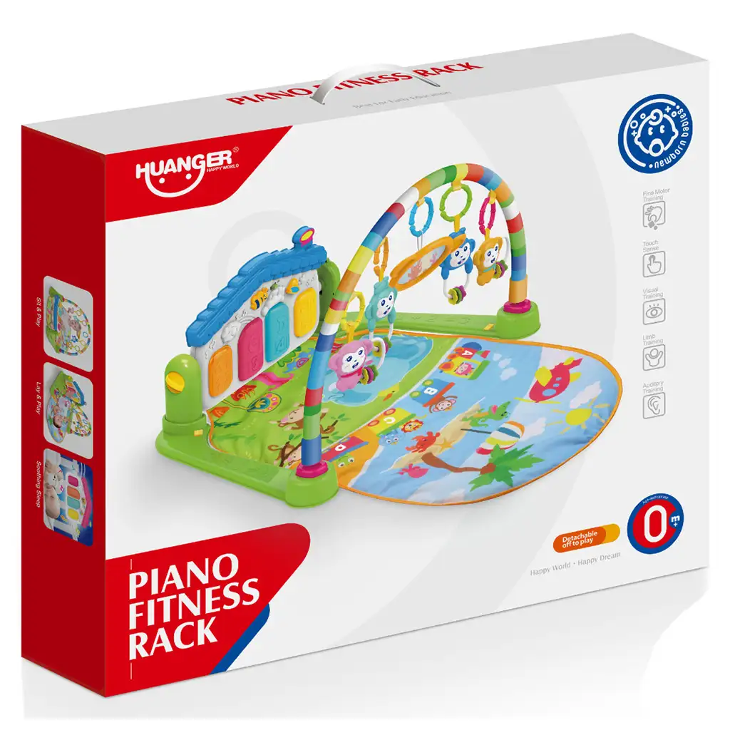 imagen de Alfombra de juego verde de animales alegres con piano para bebés 64x78cm 3