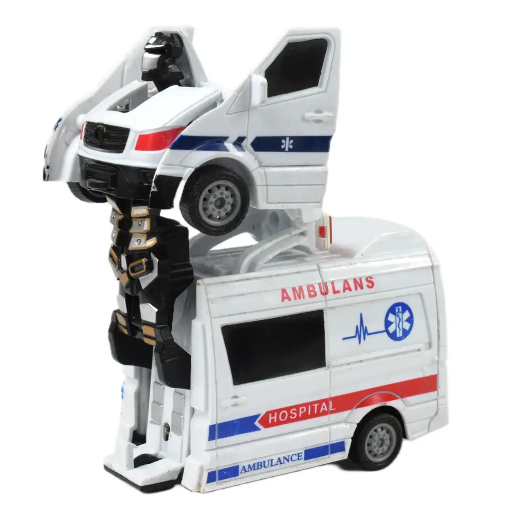 imagen de Ambulancia: coche de rescate transformable en robot en dos versiones de 13cm 4