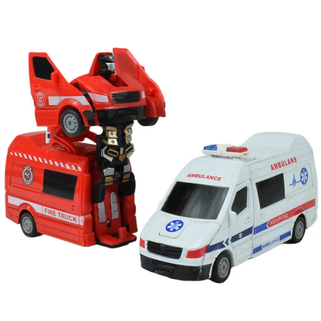 imagen de Ambulancia: coche de rescate transformable en robot en dos versiones de 13cm 1