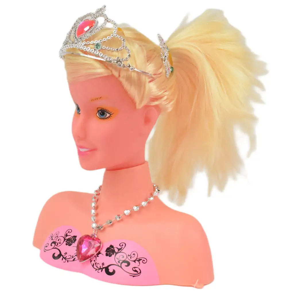 imagen de Angell: Cabeza de muñeca peinable y cepillable con tiara y accesorios de 21 cm 2