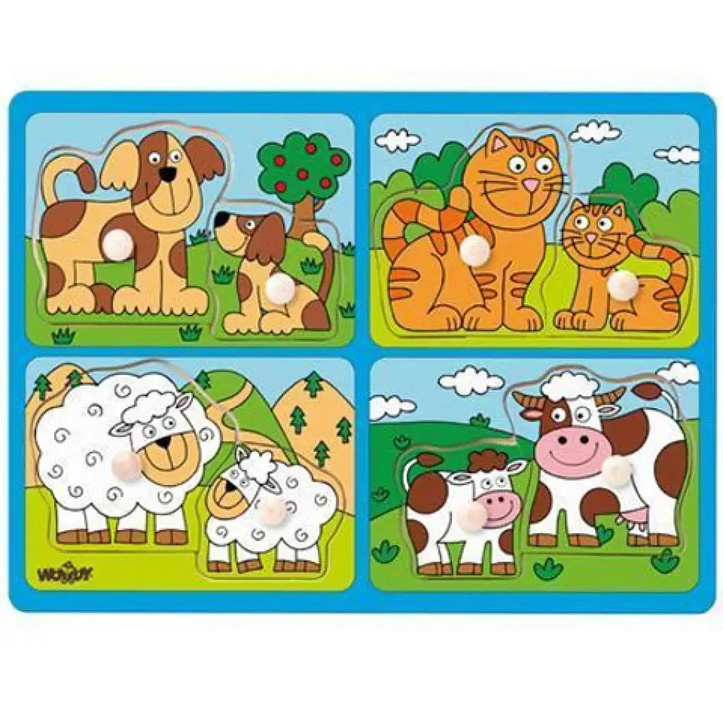 imagen de Animales con sus crías rompecabezas de madera con asa - Woodyland 1
