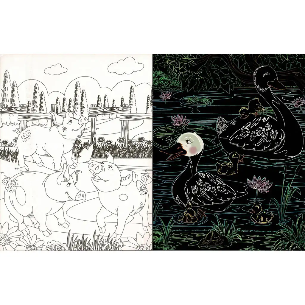 imagen de Animales de granja ocultos - Cuaderno para colorear con páginas rascables y para colorear 2