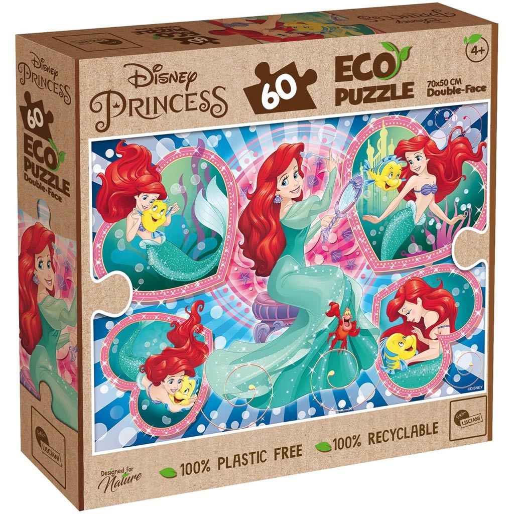 imagen de Ariel la sirenita 2 en 1 60 piezas Eco puzzle y colorear 70x50cm - Lisciani 1
