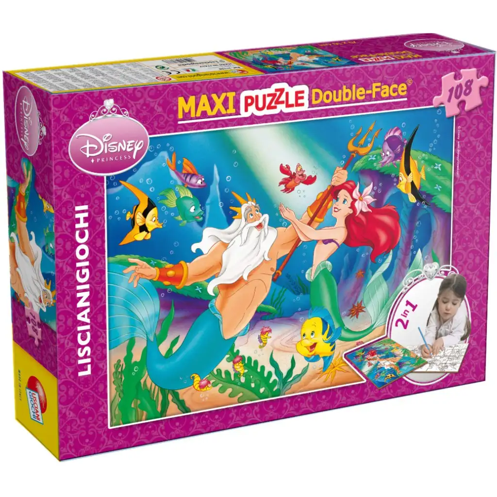 imagen de Ariel la sirenita 2 en 1 puzzle y libro para colorear de 108 piezas 70x50cm - Lisciani 1