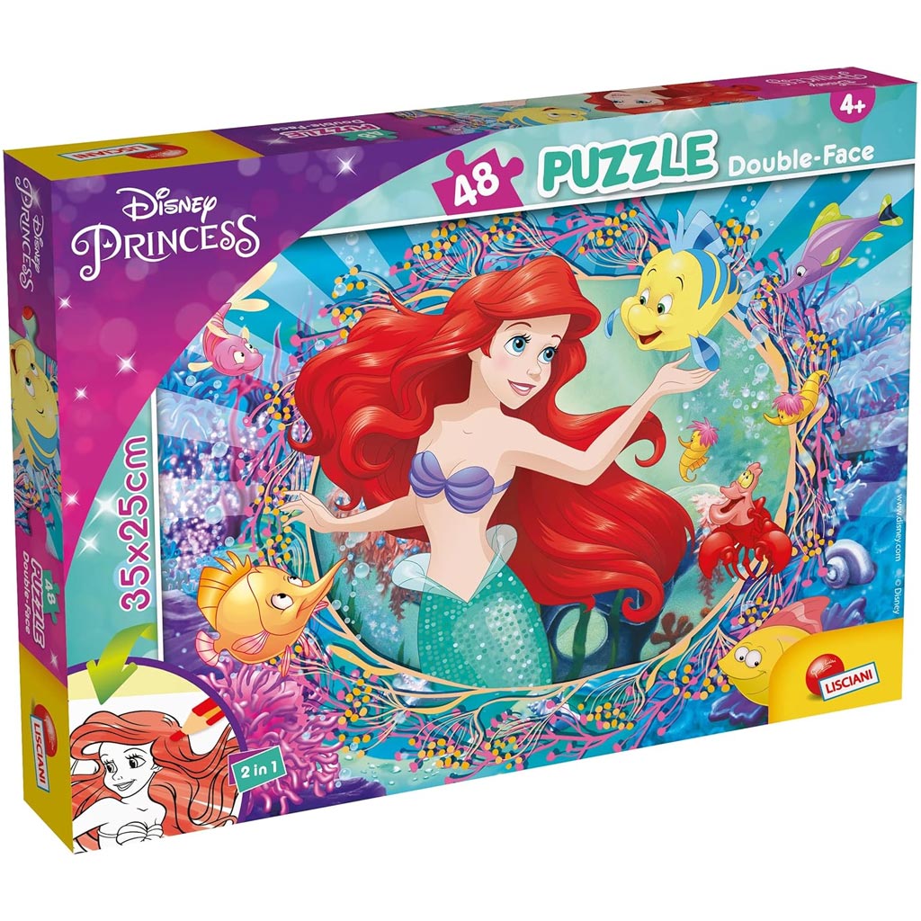imagen de Ariel la sirenita 2 en 1 puzzle y libro para colorear de 48 piezas 35x25cm - Lisciani 1