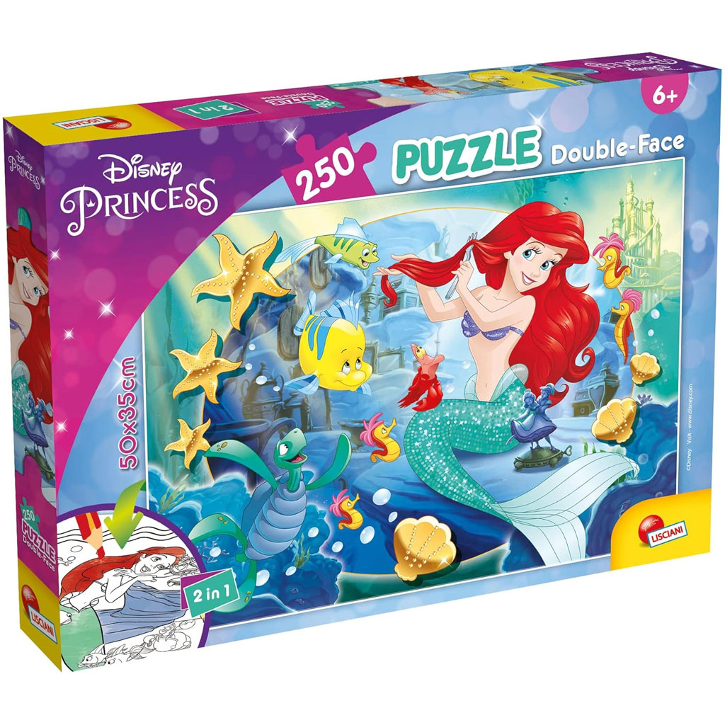 imagen de Ariel la sirenita 2 en 1 rompecabezas de 250 piezas y colorear 50x35cm - Lisciani 1