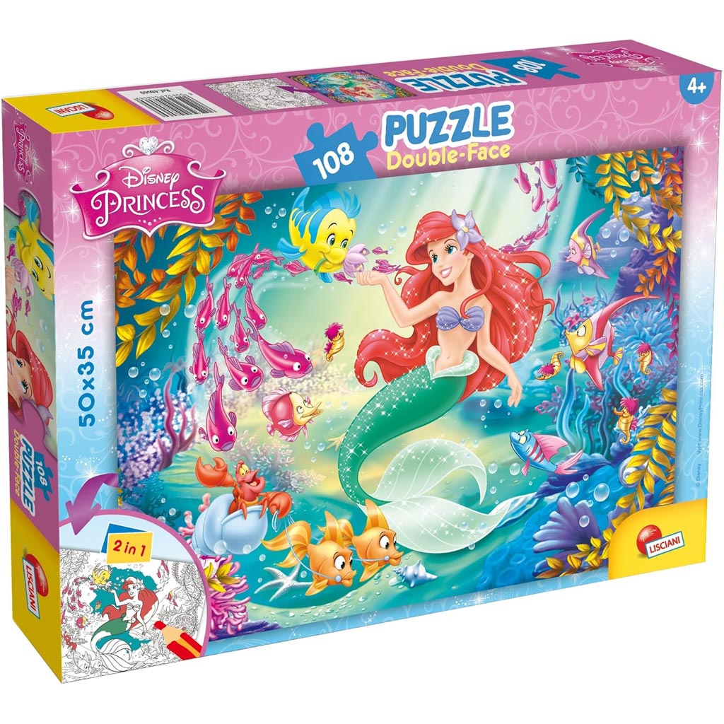 imagen de Ariel la sirenita 2 en 1 rompecabezas y colorear 108 piezas 50x35cm - Lisciani 1
