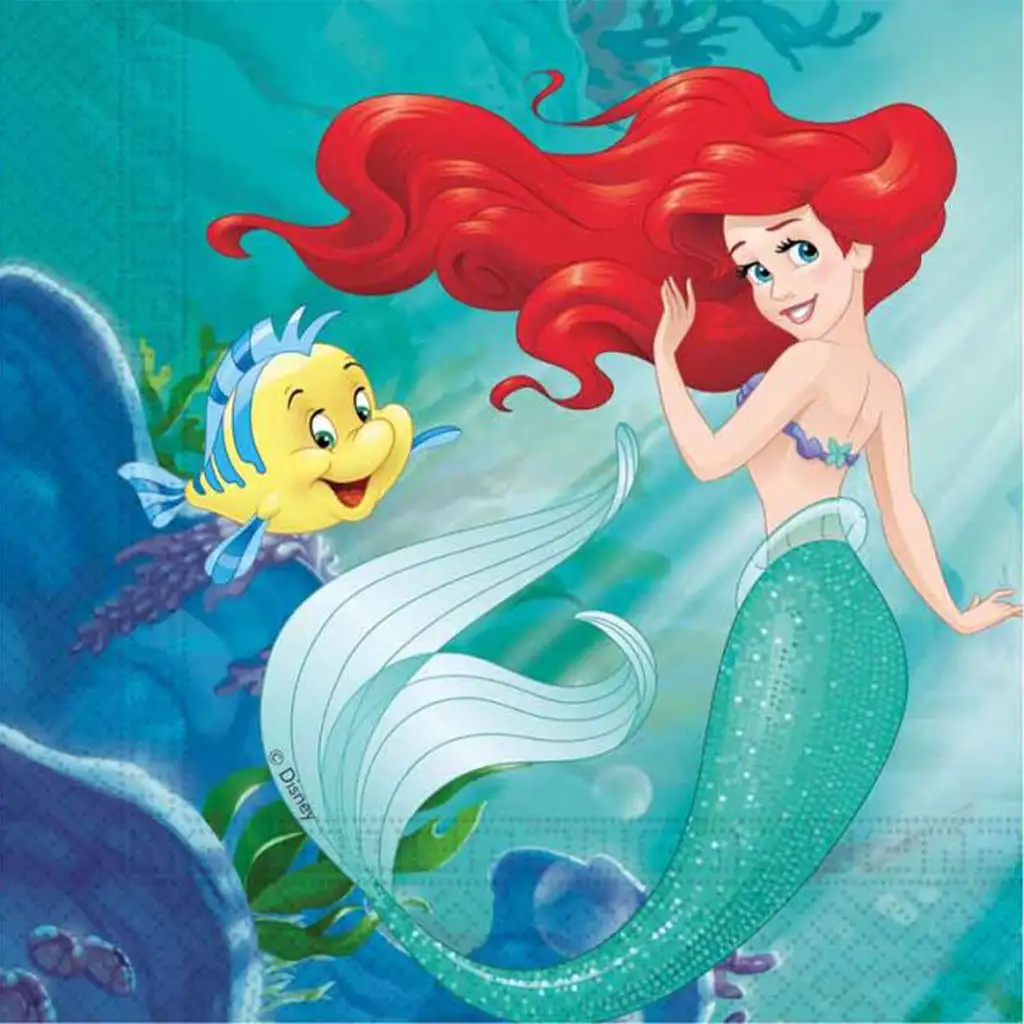 imagen de Ariel la sirenita juego de servilletas de papel – 2 capas, 33x33 cm, 20ud 1
