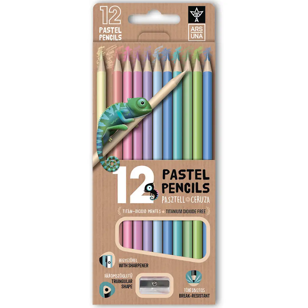 imagen de Ars Una: 12 lápices de colores triangulares de colores pastel con sacapuntas 1