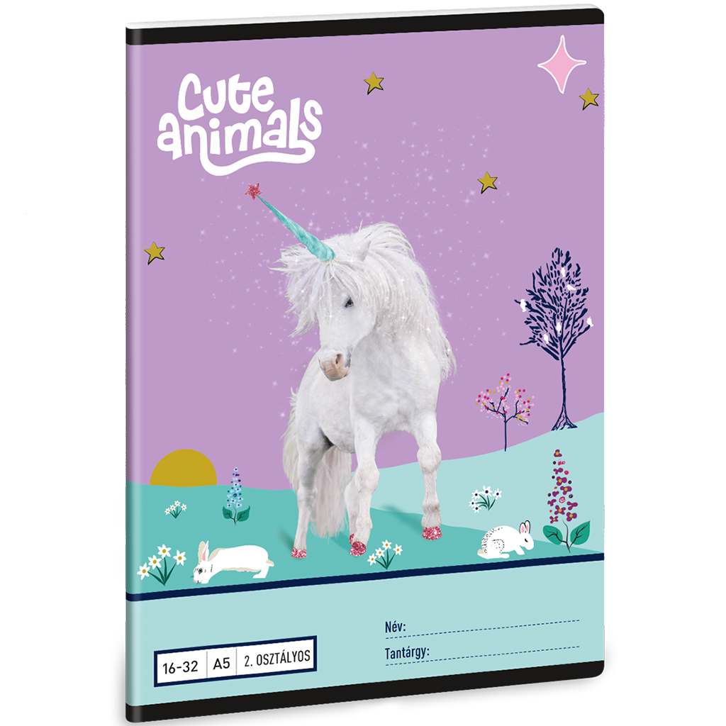 imagen de Ars Una: Animales Lindos - Cuaderno de rayas A/5 de 2º grado con diseño de unicornio 1
