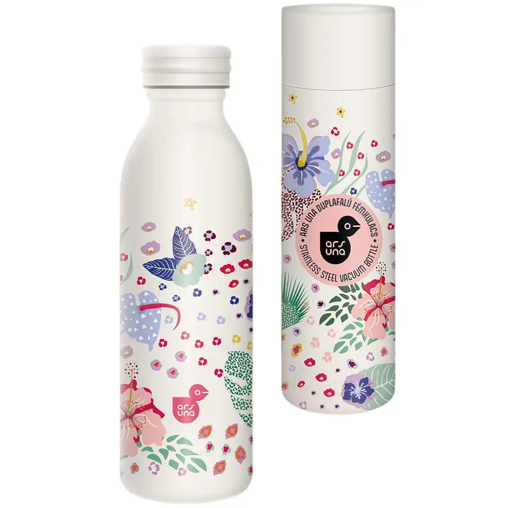 imagen de Ars Una: Botella de metal de doble pared Cream Hibiscus en caja de regalo 600ml 1