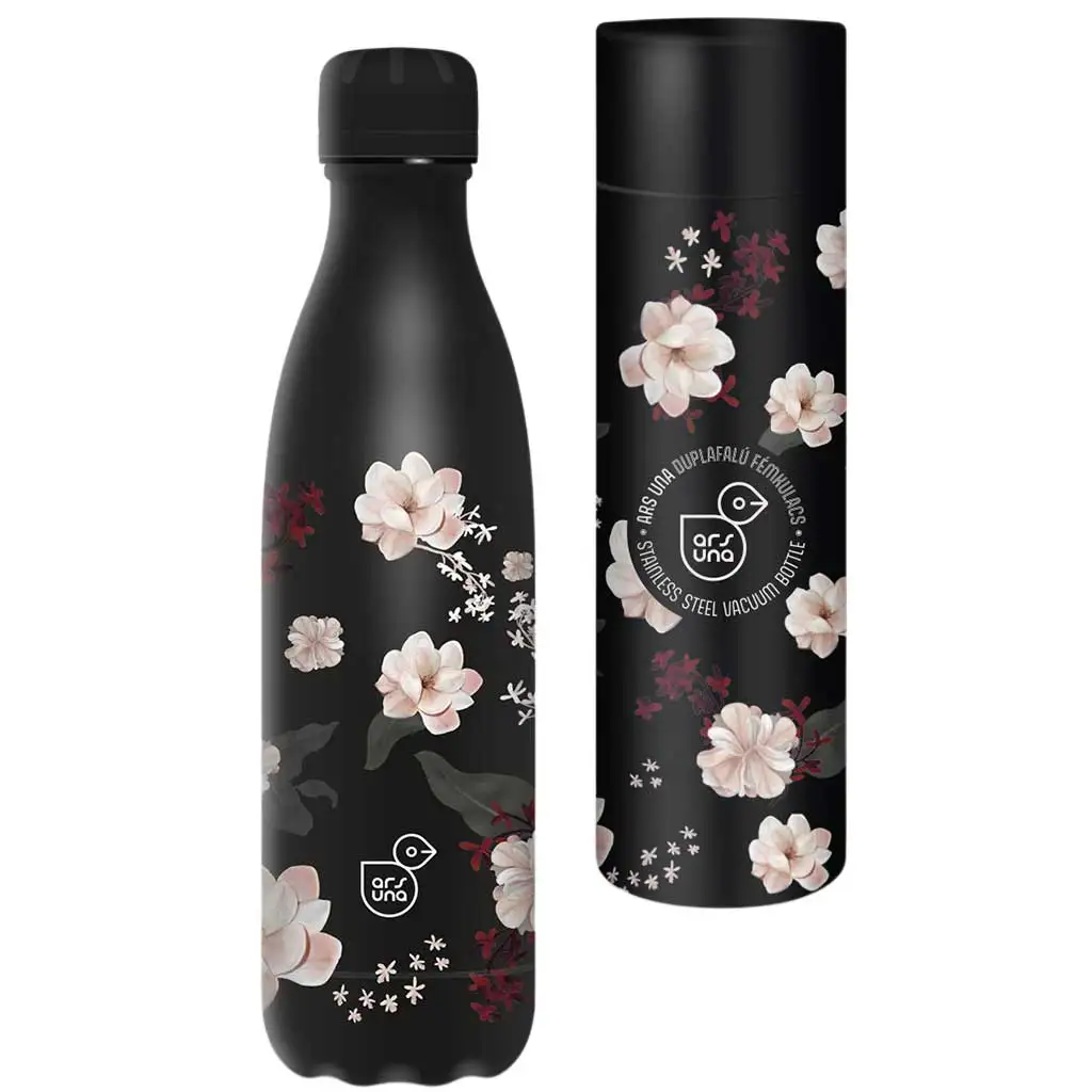 imagen de Ars Una: Botella de metal de doble pared Flowery Black en caja de regalo 500ml 1
