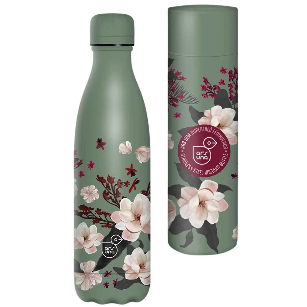 imagen de Ars Una: Botella de metal de doble pared Flowery Pink en caja de regalo 500ml 1