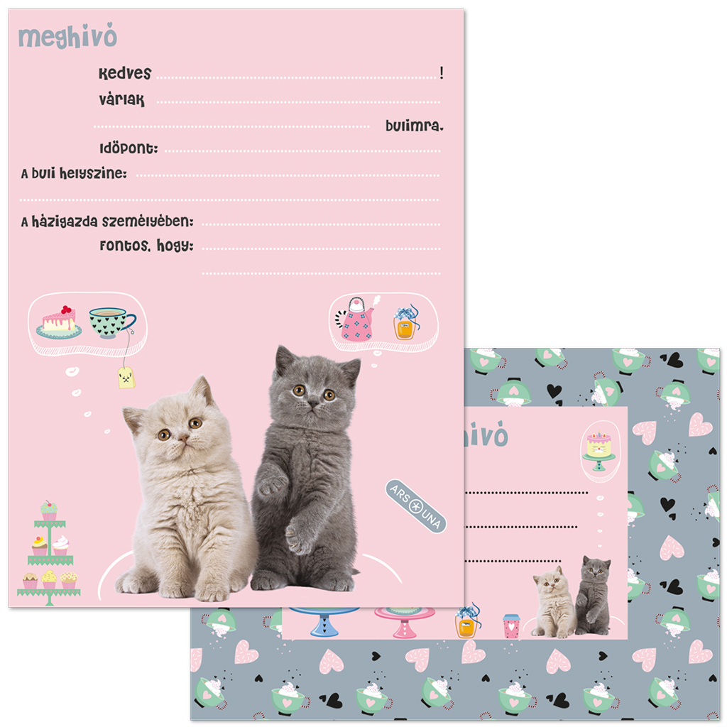 imagen de Ars Una: Cute Animals tea party gatitos set de invitaciones de 10 unidades con sobres 1