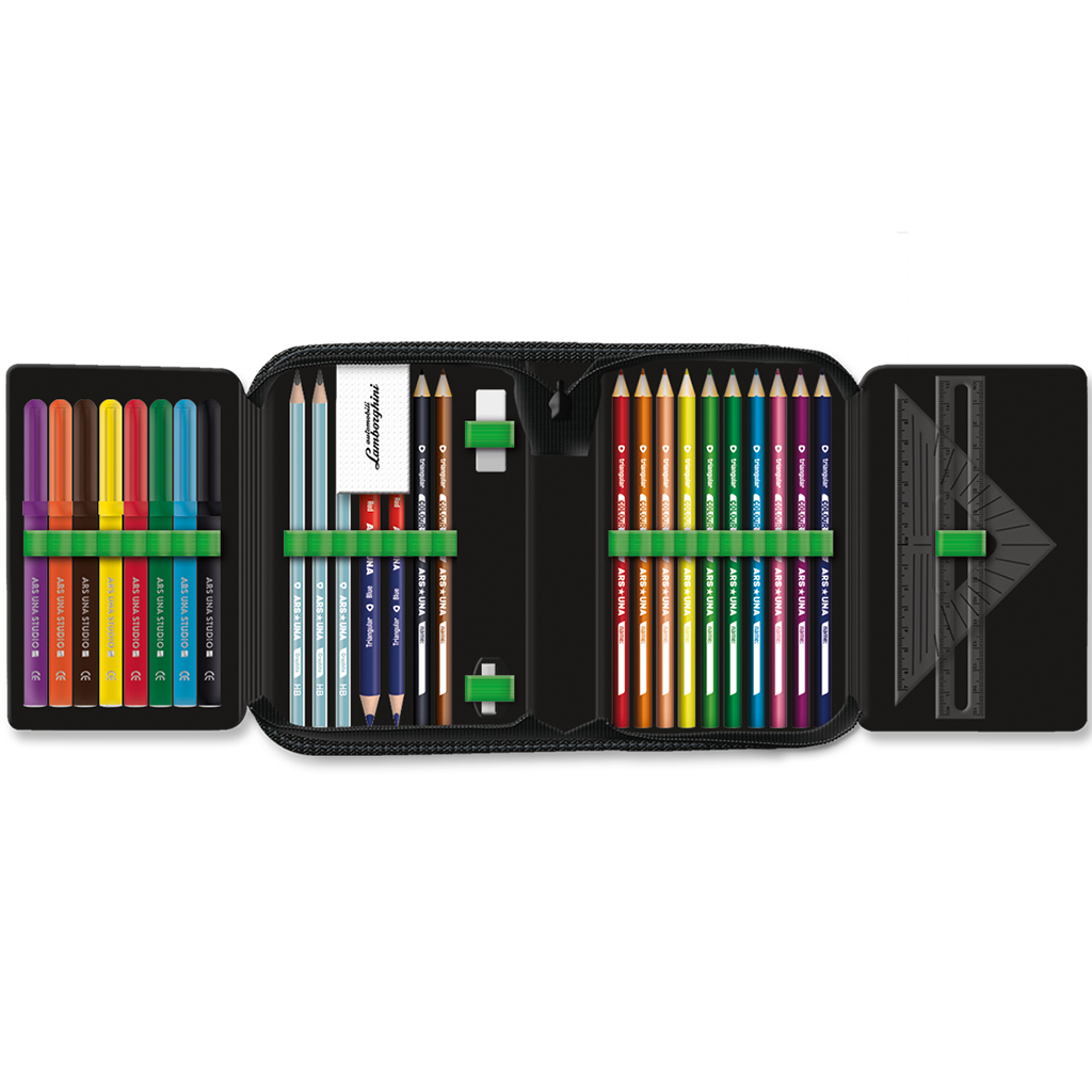 imagen de Ars Una: Estuche de lápices expandible con diseño de Lamborghini verde 12,8x19,3x3,6cm 2