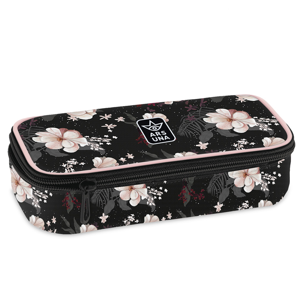 imagen de Ars Una: Estuche de lápices negro floreado para adolescentes 22,5x6x11,5cm 1