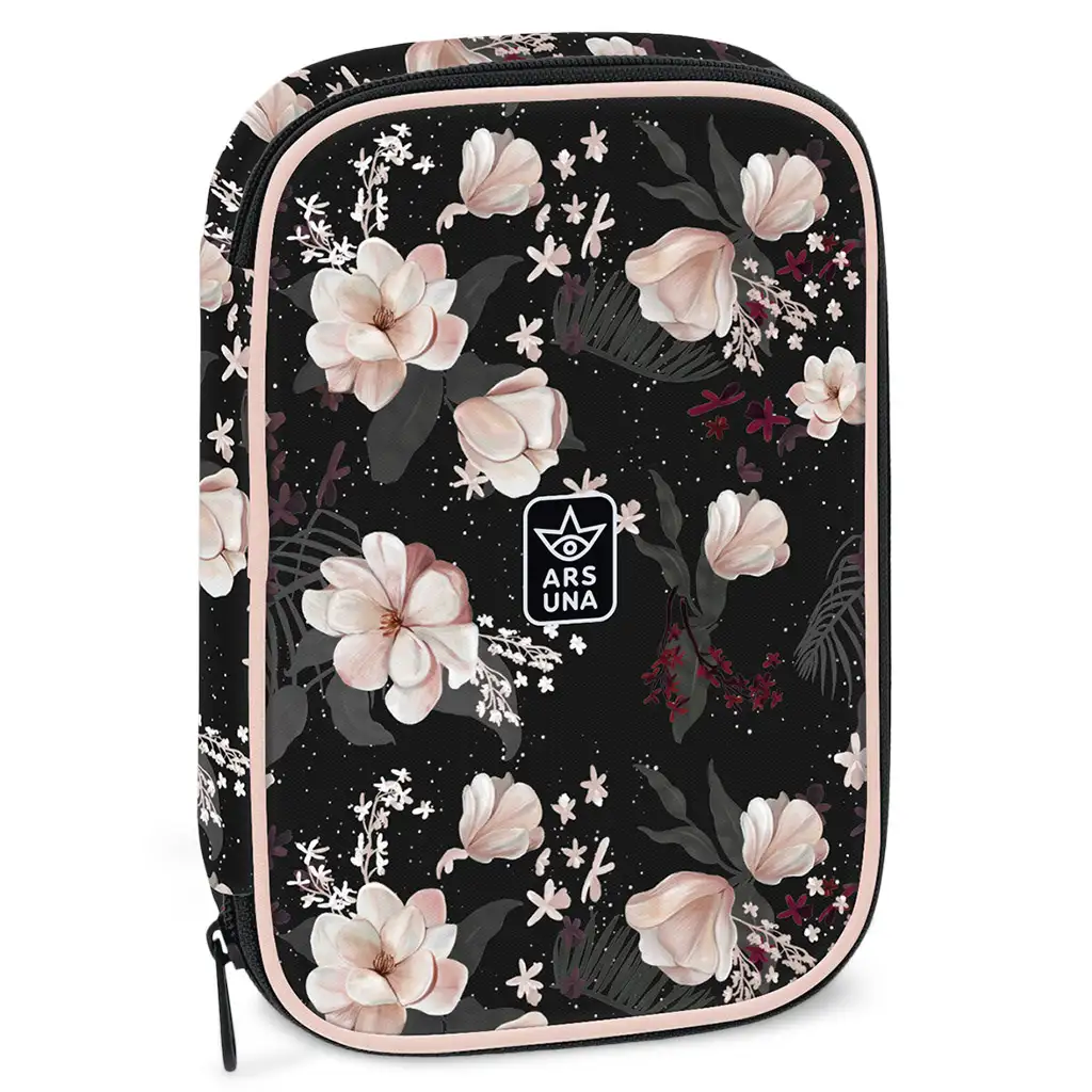 imagen de Ars Una: Estuche de múltiples niveles Flowery Black 15,5x22,5x4,5cm 1