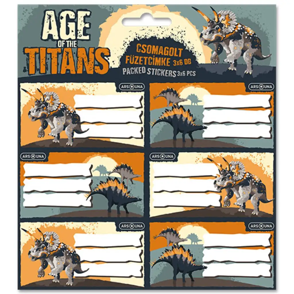 imagen de Ars Una: Etiqueta de cuaderno con diseño de dinosaurios Age of the Titans 3x6 unidades 1