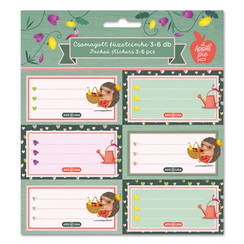 imagen de Ars Una: Etiqueta de cuaderno empaquetada con diseño de erizo de tarta de manzana 3x6 unidades 1