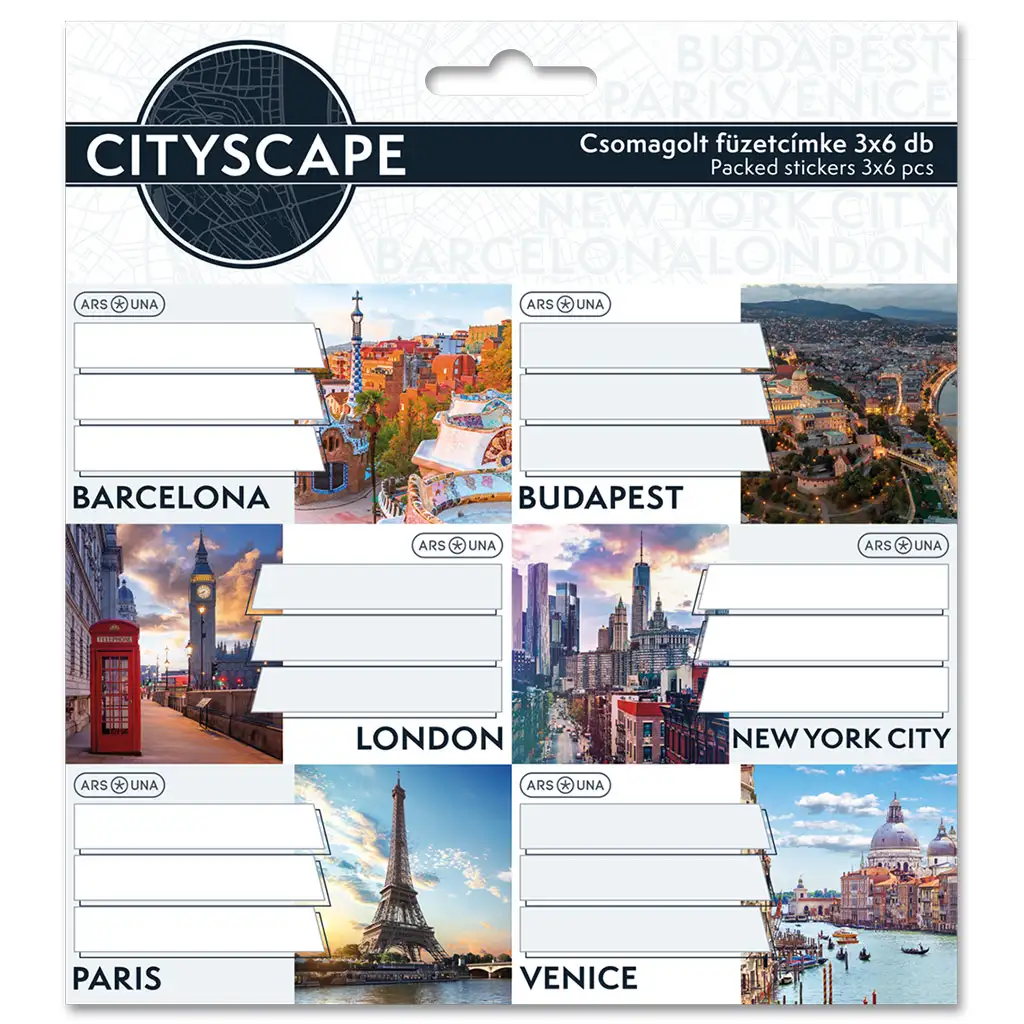 imagen de Ars Una: Etiquetas de cuaderno empaquetadas Cityscape 3x6 unidades 1