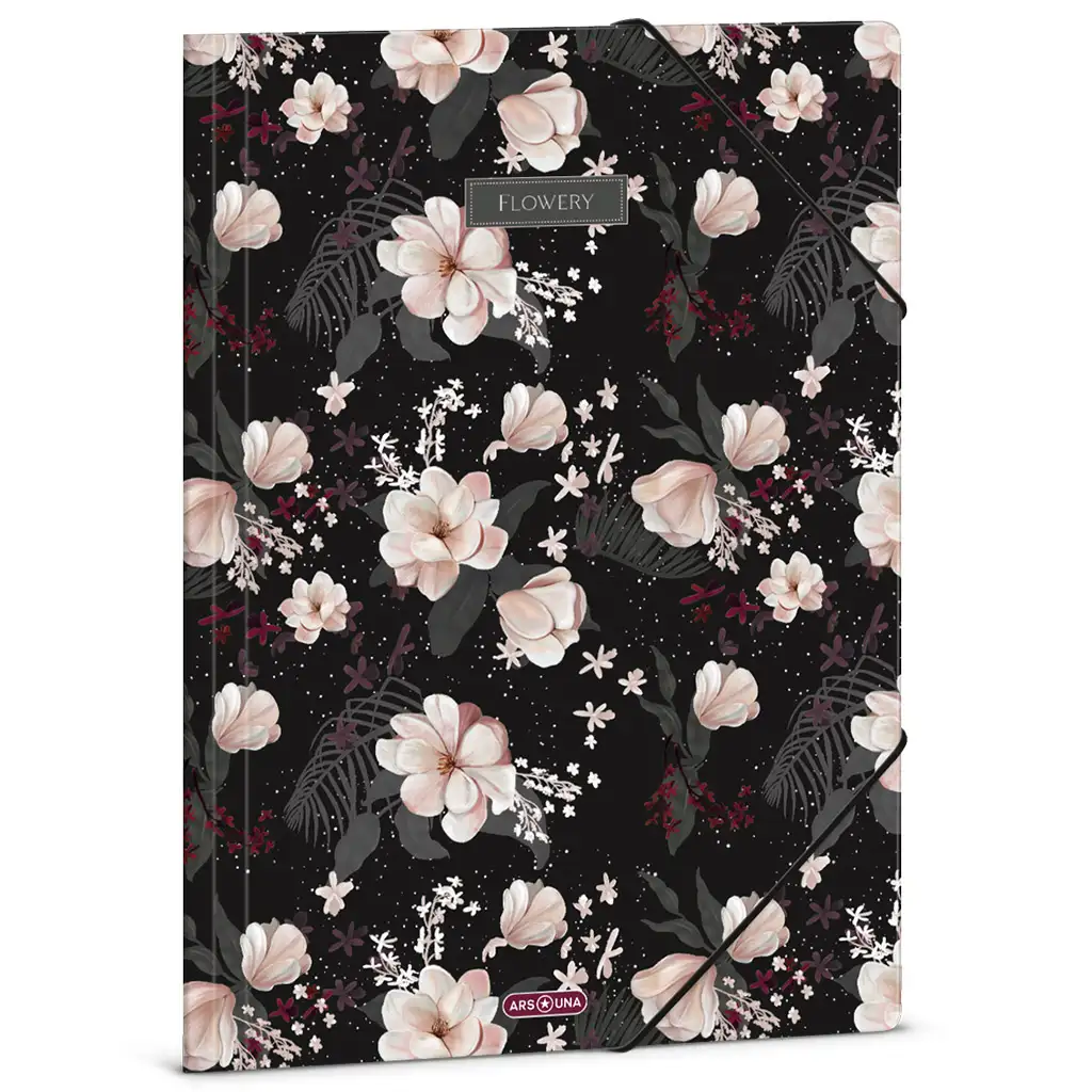 imagen de Ars Una: Flowery Black carpeta elástica con flores A/4 1