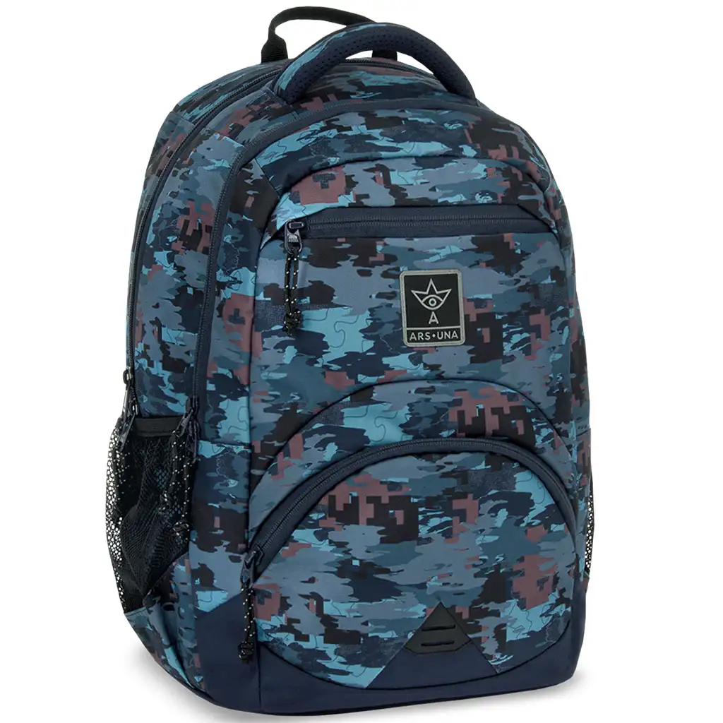 imagen de Ars Una: Hyde mochila ergonómica azul con estampado de camuflaje, mochila 33x45x24cm 1