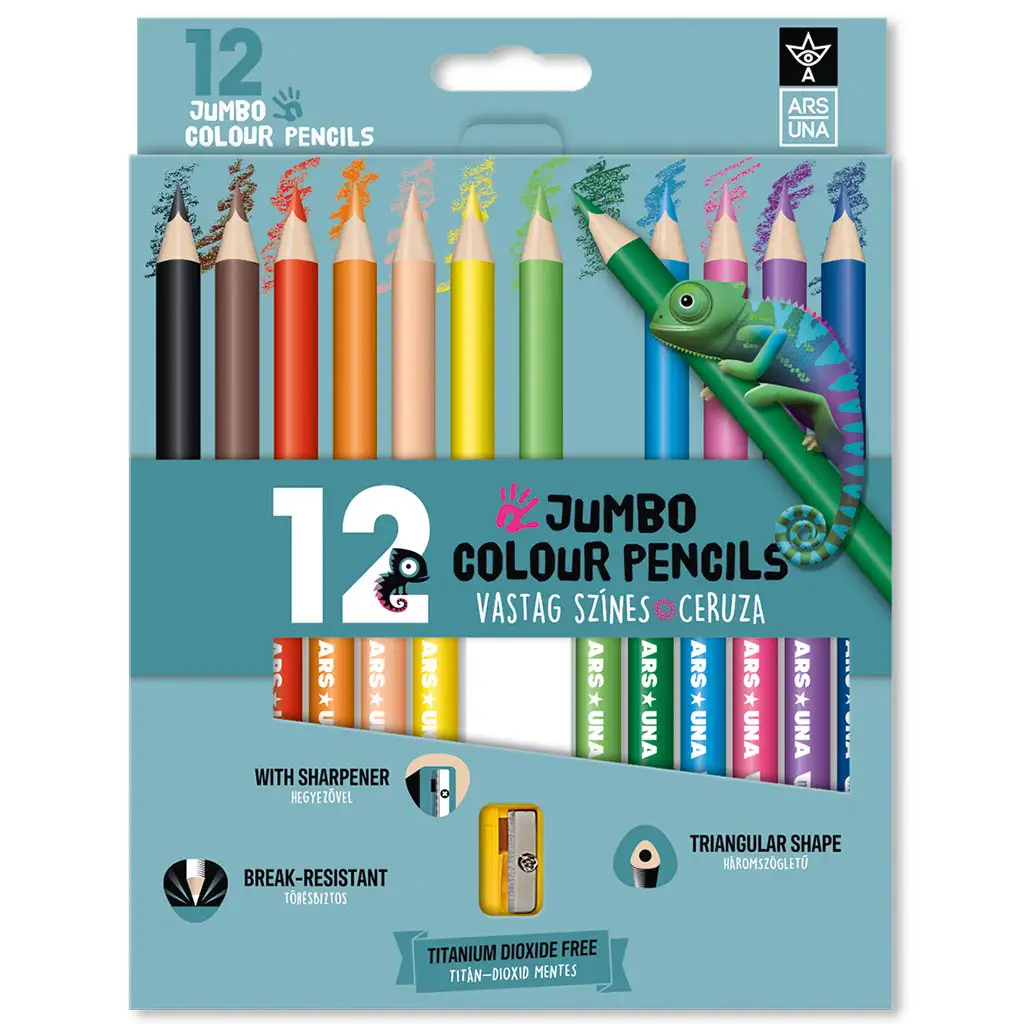 imagen de Ars Una: JUMBO 12 colores lápiz triangular de colores con sacapuntas 1