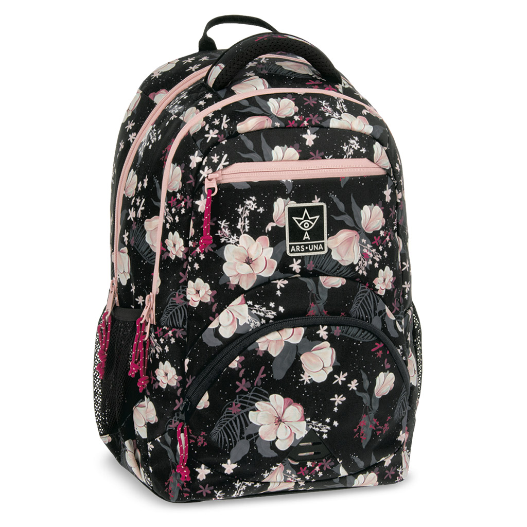imagen de Ars Una: Mochila ergonómica Flowery Black con flores, 33x45x24cm 1