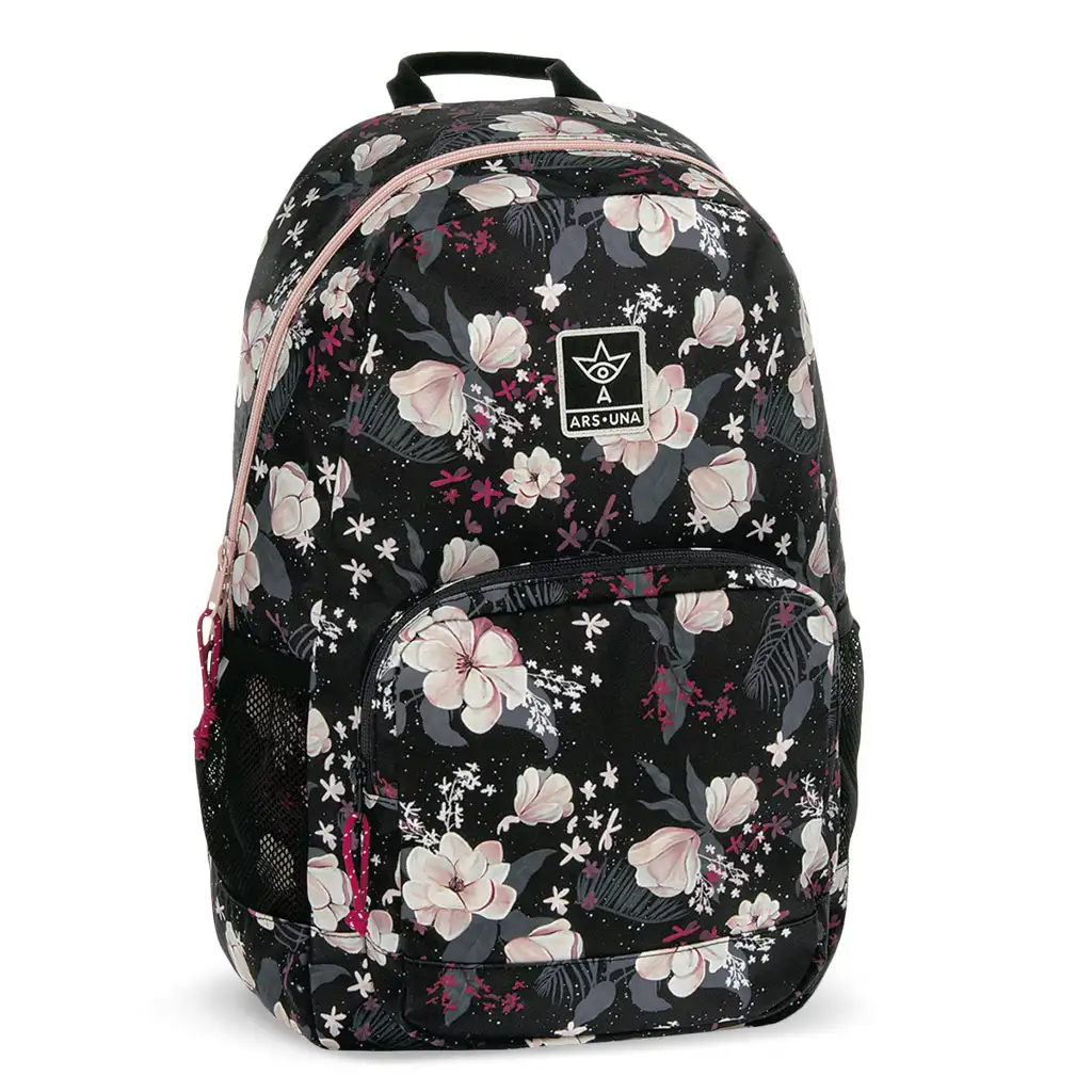 imagen de Ars Una: Mochila escolar Flowery Black con flores AU-2, mochila 32x46x22cm 1