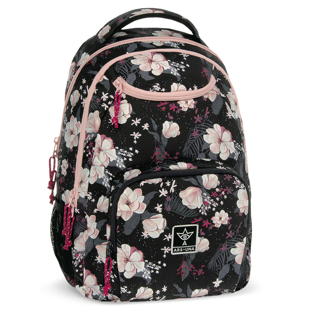imagen de Ars Una: Mochila escolar Flowery Black con flores AU-6, mochila 34x45x26cm 1