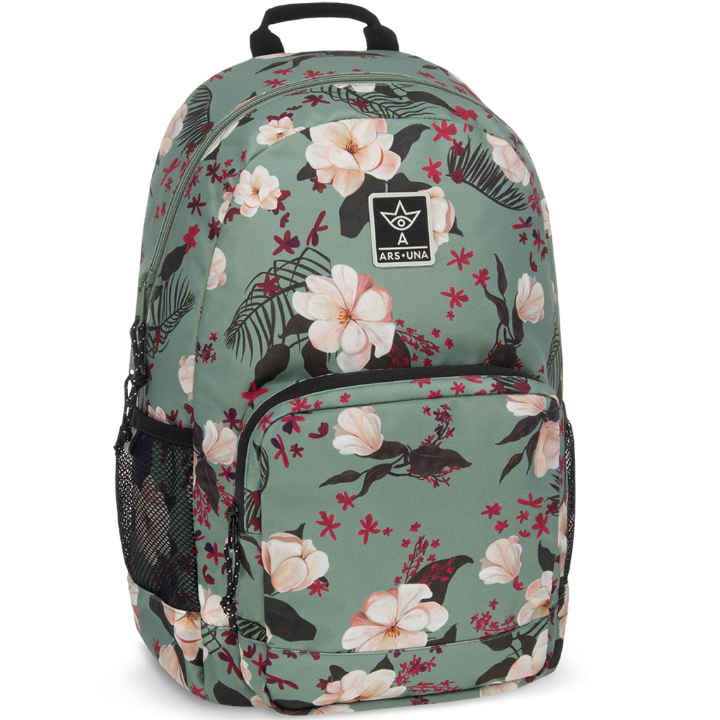 imagen de Ars Una: Mochila escolar verde floreada AU-14 32x51x25cm 1