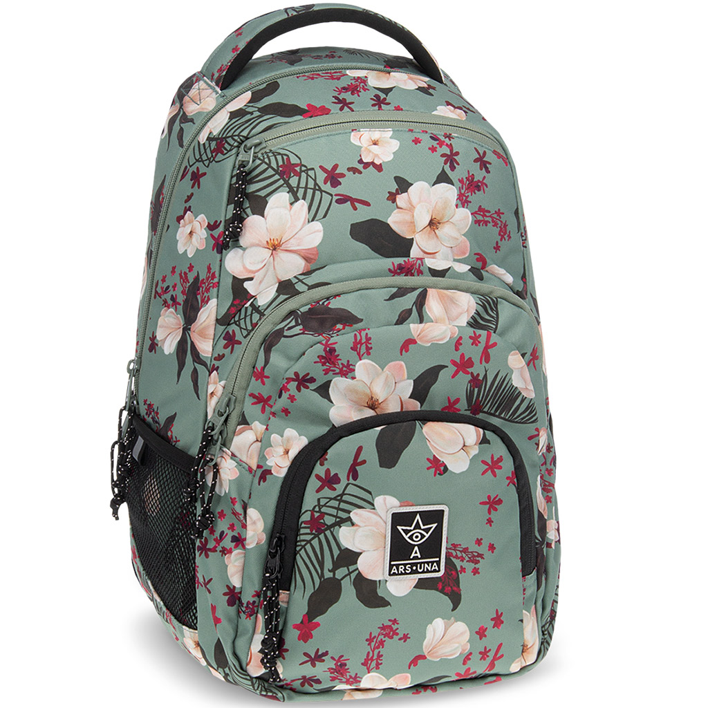 imagen de Ars Una: Mochila escolar verde floreada AU-2 32x46x22cm 1