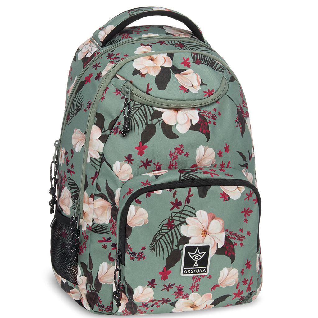 imagen de Ars Una: Mochila escolar verde floreada AU-6 34x45x26cm 1