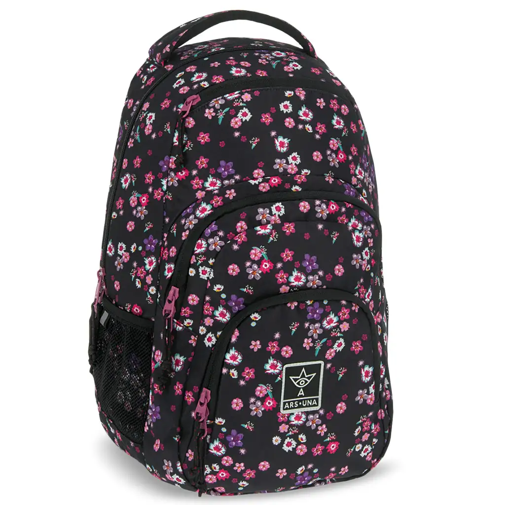 imagen de Ars Una: Peald Blossom Black mochila escolar con flores AU-2, mochila 32x46x22cm 1