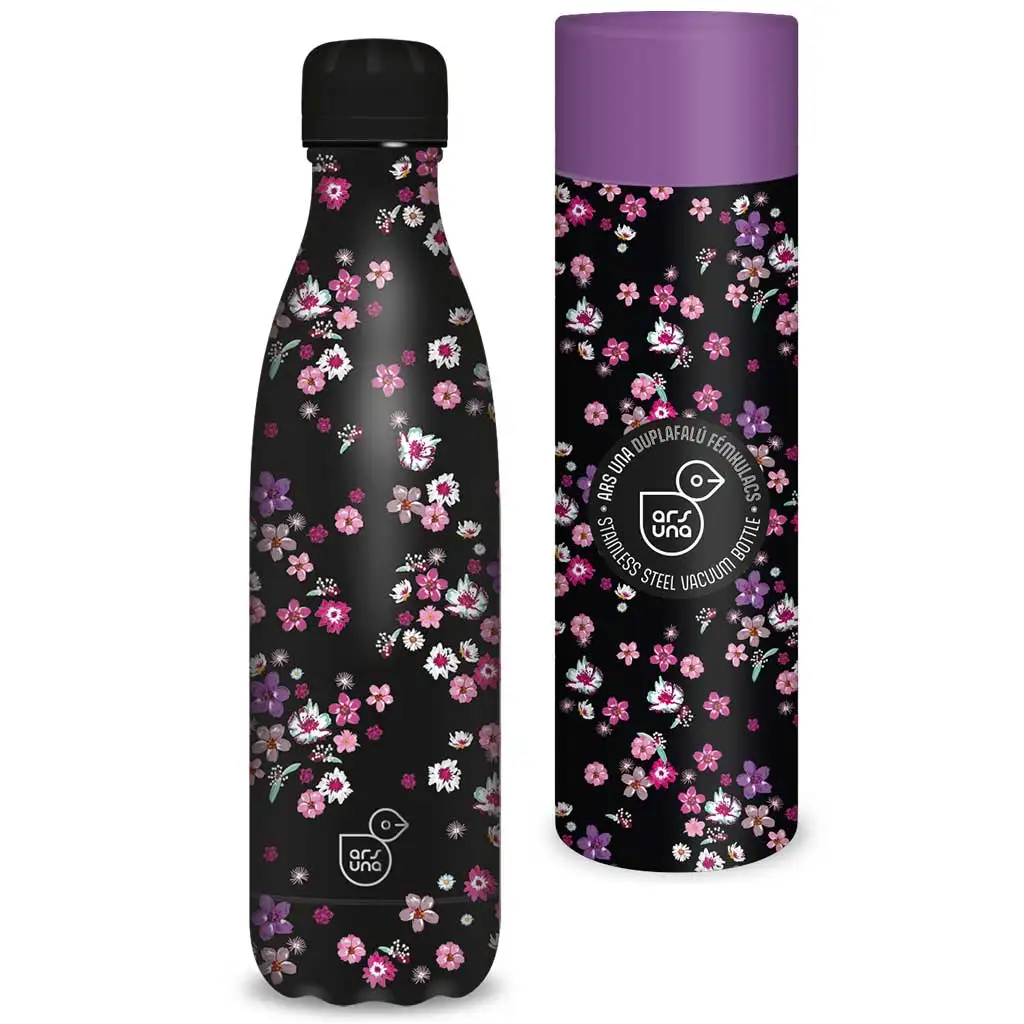 imagen de Ars Una: Pearl Blossom Black botella de metal de doble pared en caja de regalo 500ml 1