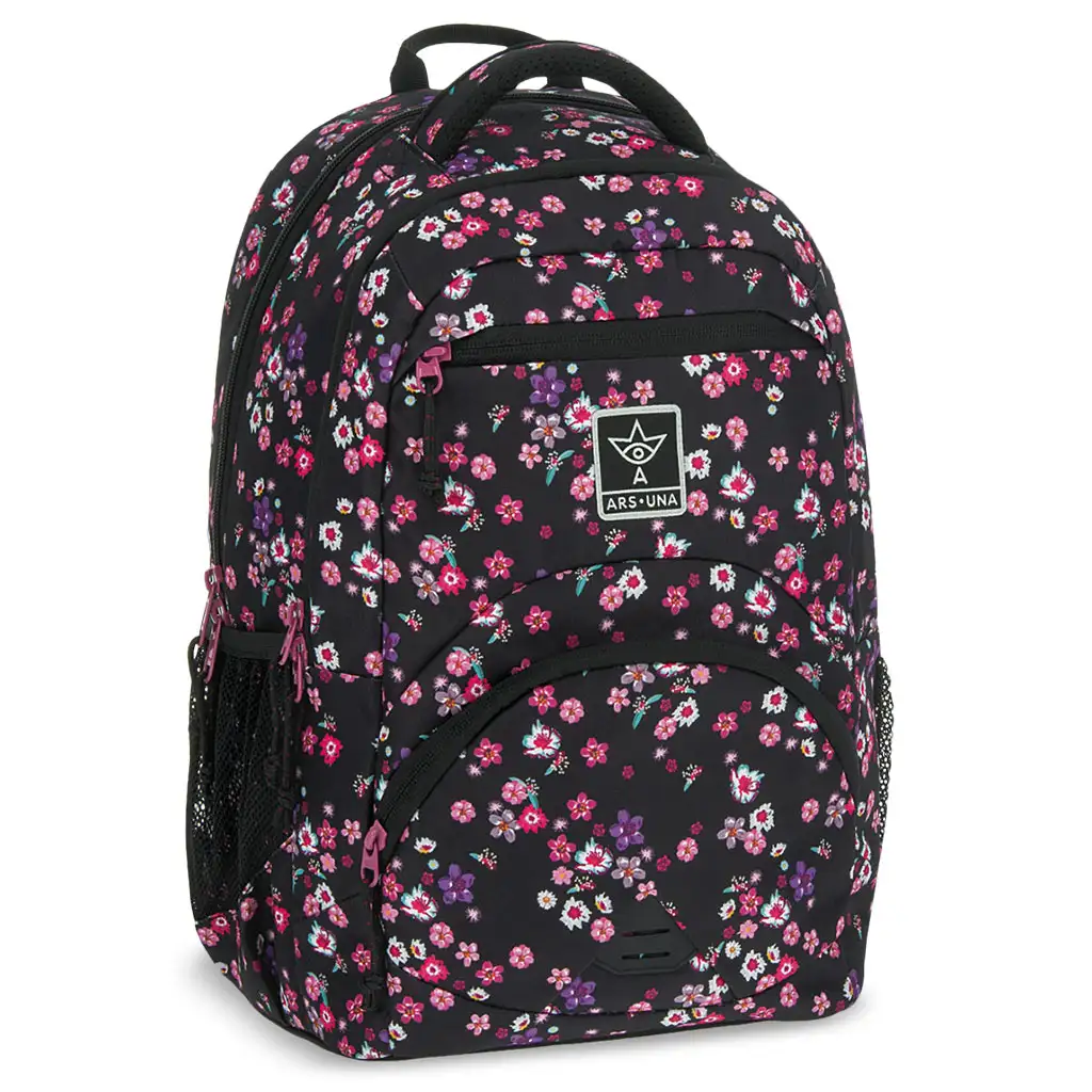 imagen de Ars Una: Pearl Blossom Black mochila escolar ergonómica con flores, mochila 33x45x24cm 1